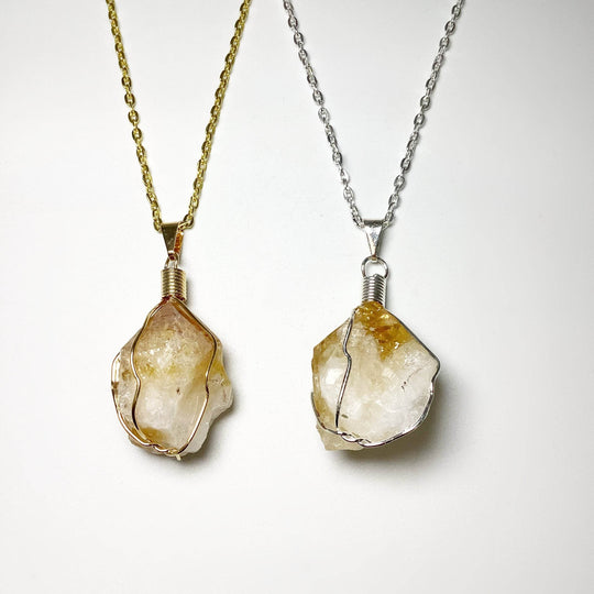 Wire Wrapped Citrine Necklace - Rocks and Gems Canada