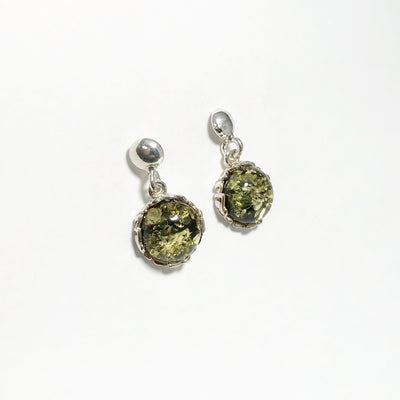 Green Amber Stud Earrings