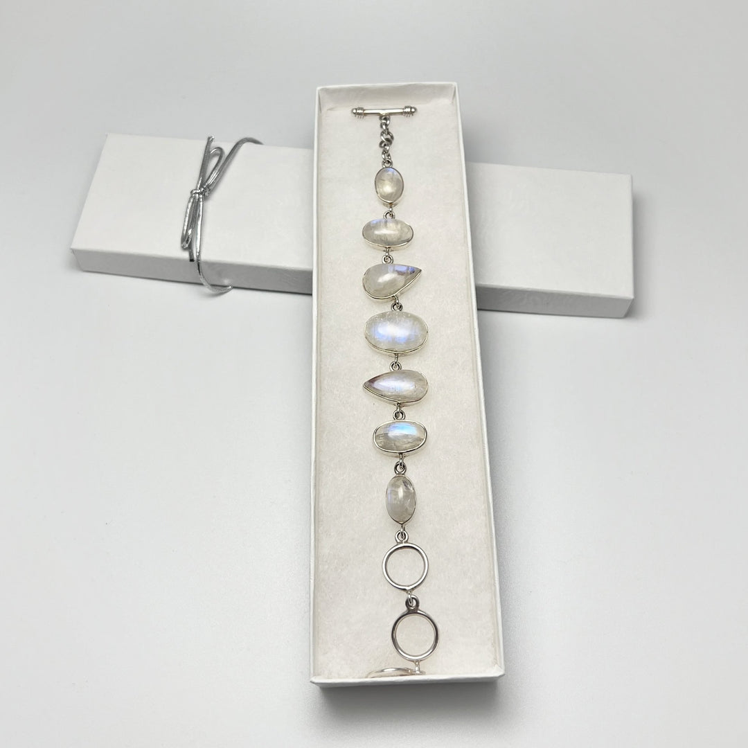 Rainbow Moonstone Sterling Silver Bracelet - Rocks and Gems Canada