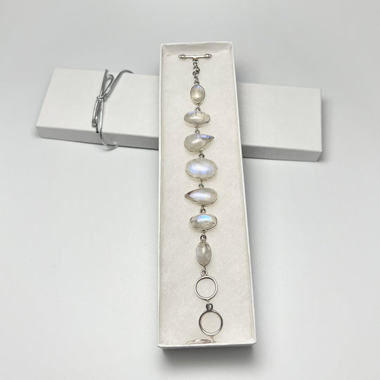 Rainbow Moonstone Sterling Silver Bracelet - Rocks and Gems Canada