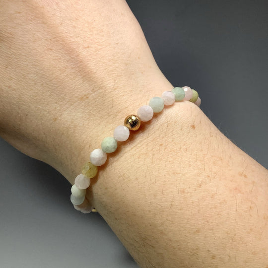 Faceted Morganite with Muonionalusta Meteorite Beaded Bracelet - 6mm - Rocks and Gems Canada