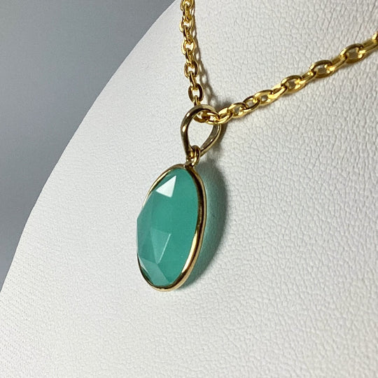 Green Chalcedony Gold Finish Pendant - Rocks and Gems Canada