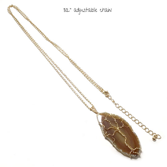 Tree of Life on Agate Slice Necklace - Gold Plated - Rocks and Gems Canada