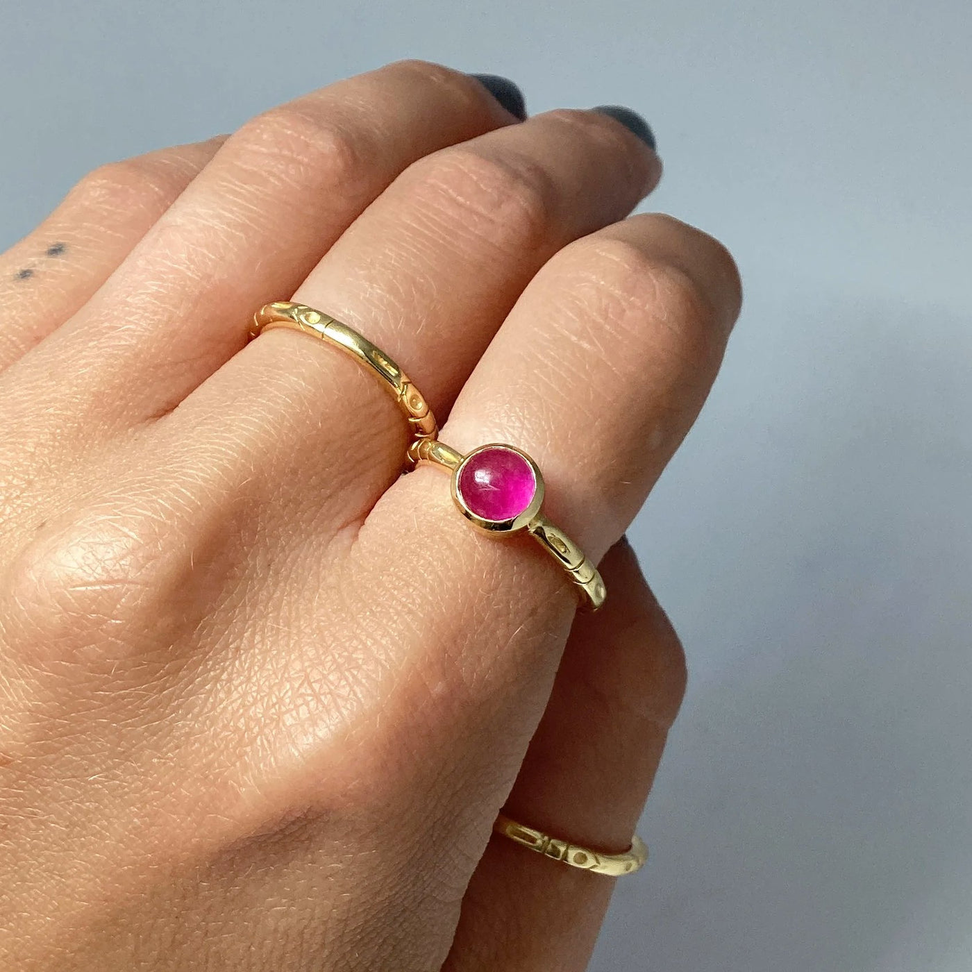 Pink Jade Gold Finish Ring