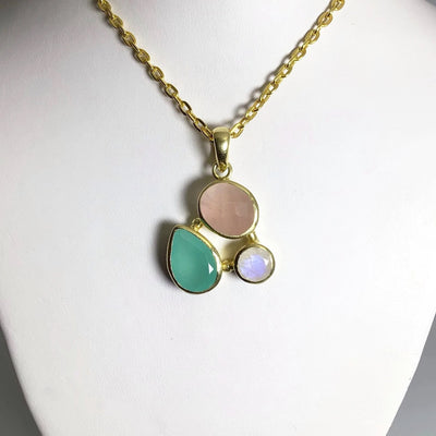 Rose Quartz, Green Chalcedony and Moonstone Pendant