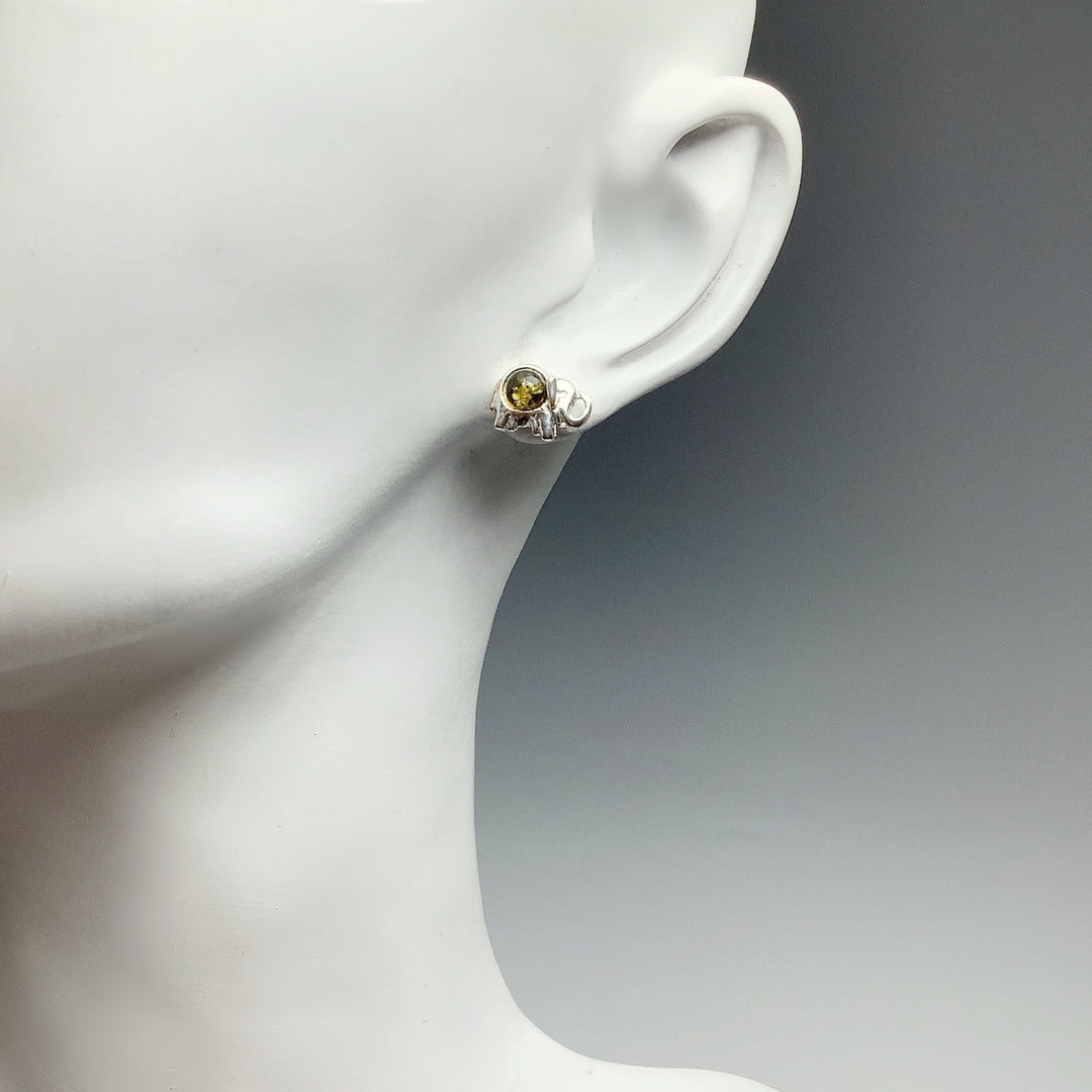Green Amber Elephant Stud Earrings - Rocks and Gems Canada