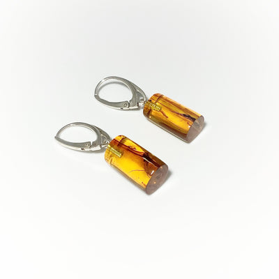 Amber with Preserved Insect Inclusion Dangle Earrings
