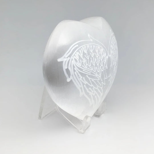 Selenite Heart with Angel Wing Engraving - Rocks and Gems Canada
