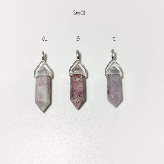 Quartz with Pink Tourmaline Double Terminated Point Pendant - Rocks and Gems Canada