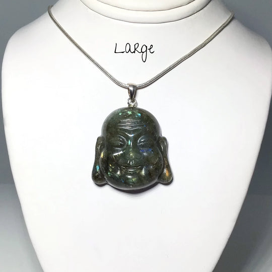 Labradorite Happy Buddha Head Pendant - Rocks and Gems Canada