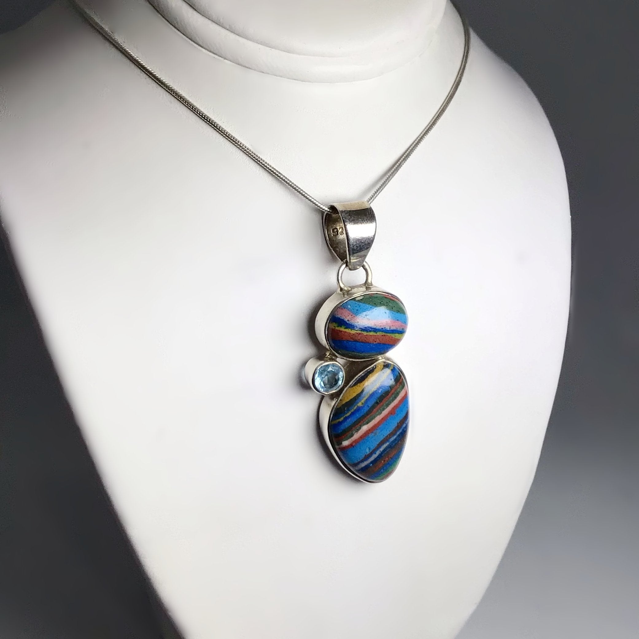 Rainbow Calcite and Blue Topaz Pendant - Rocks and Gems Canada