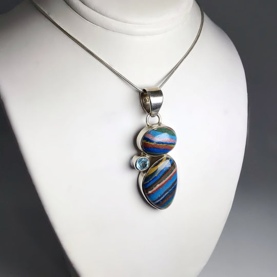 Rainbow Calcite and Blue Topaz Pendant - Rocks and Gems Canada