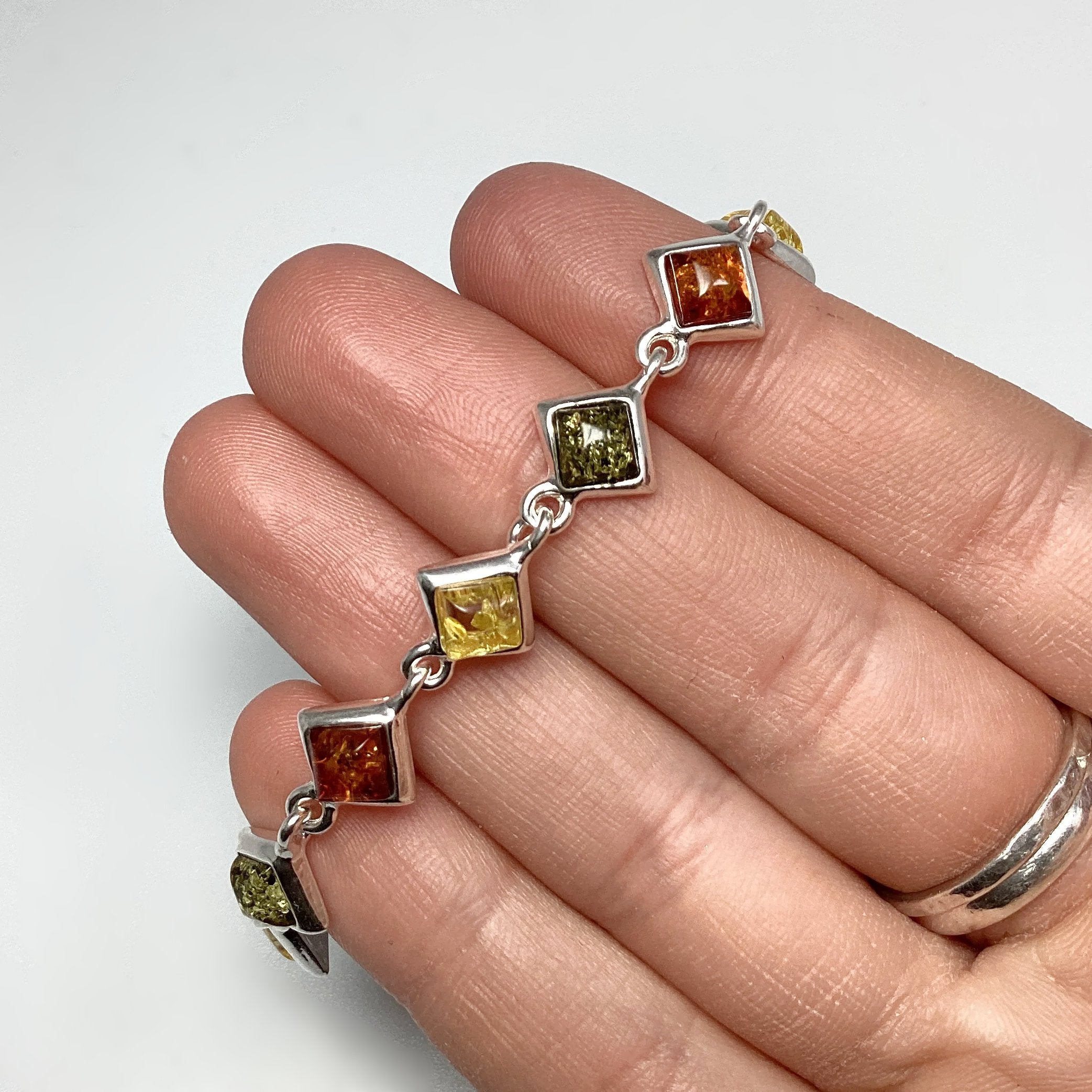 Mixed Amber Sterling Silver Bracelet - Rocks and Gems Canada
