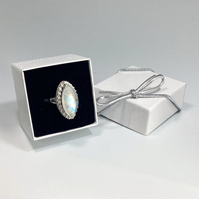 Rainbow Moonstone Marquise Cut Ring