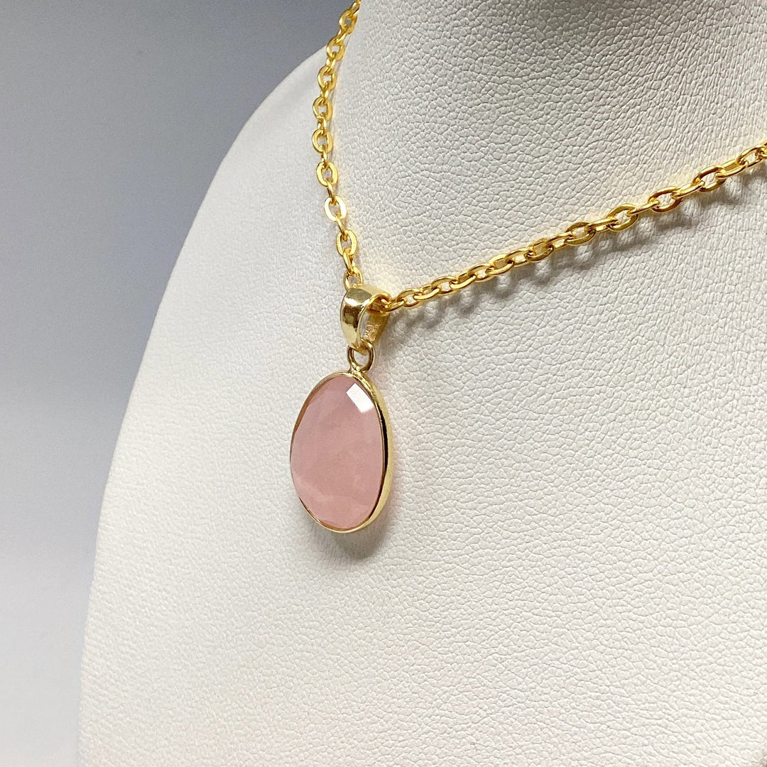 Rose Quartz Gold Finish Pendant - Rocks and Gems Canada
