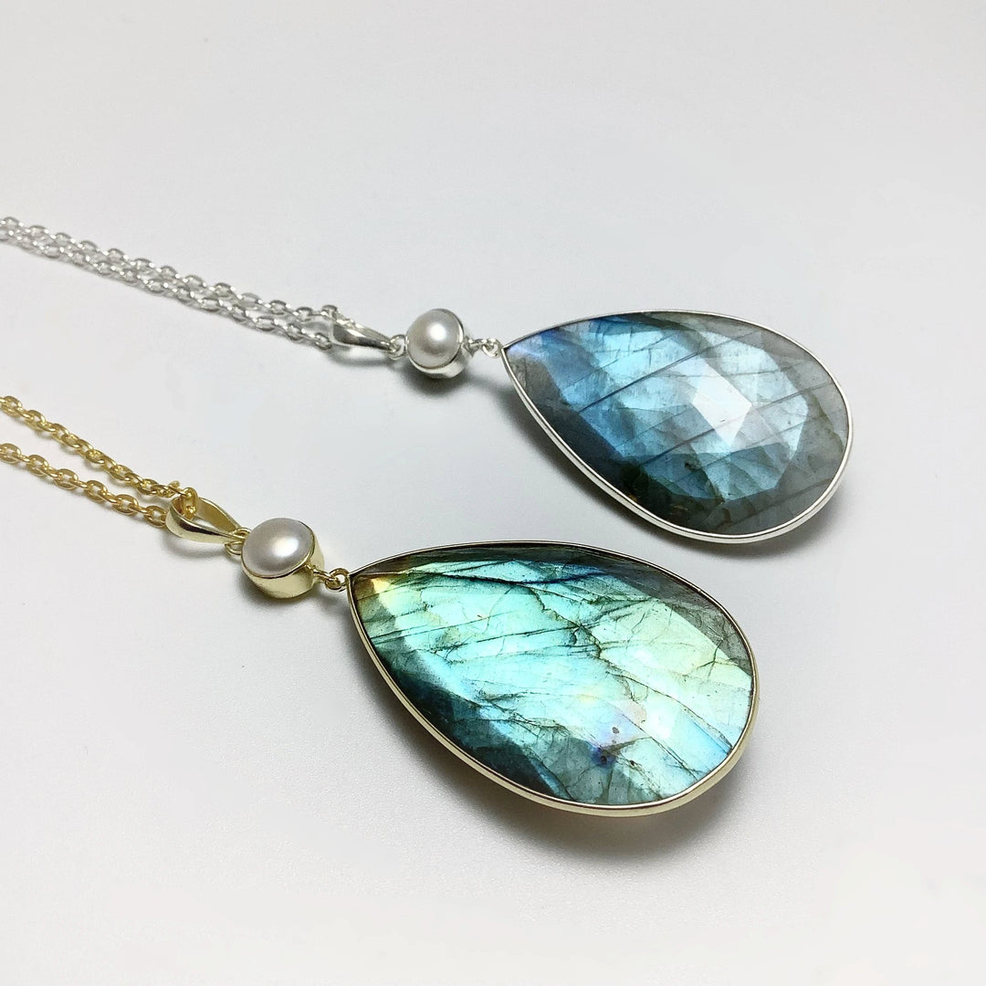 Faceted Labradorite and Pearl Pendant - Rocks and Gems Canada