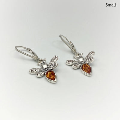 Cognac Amber Bee Dangle Earrings