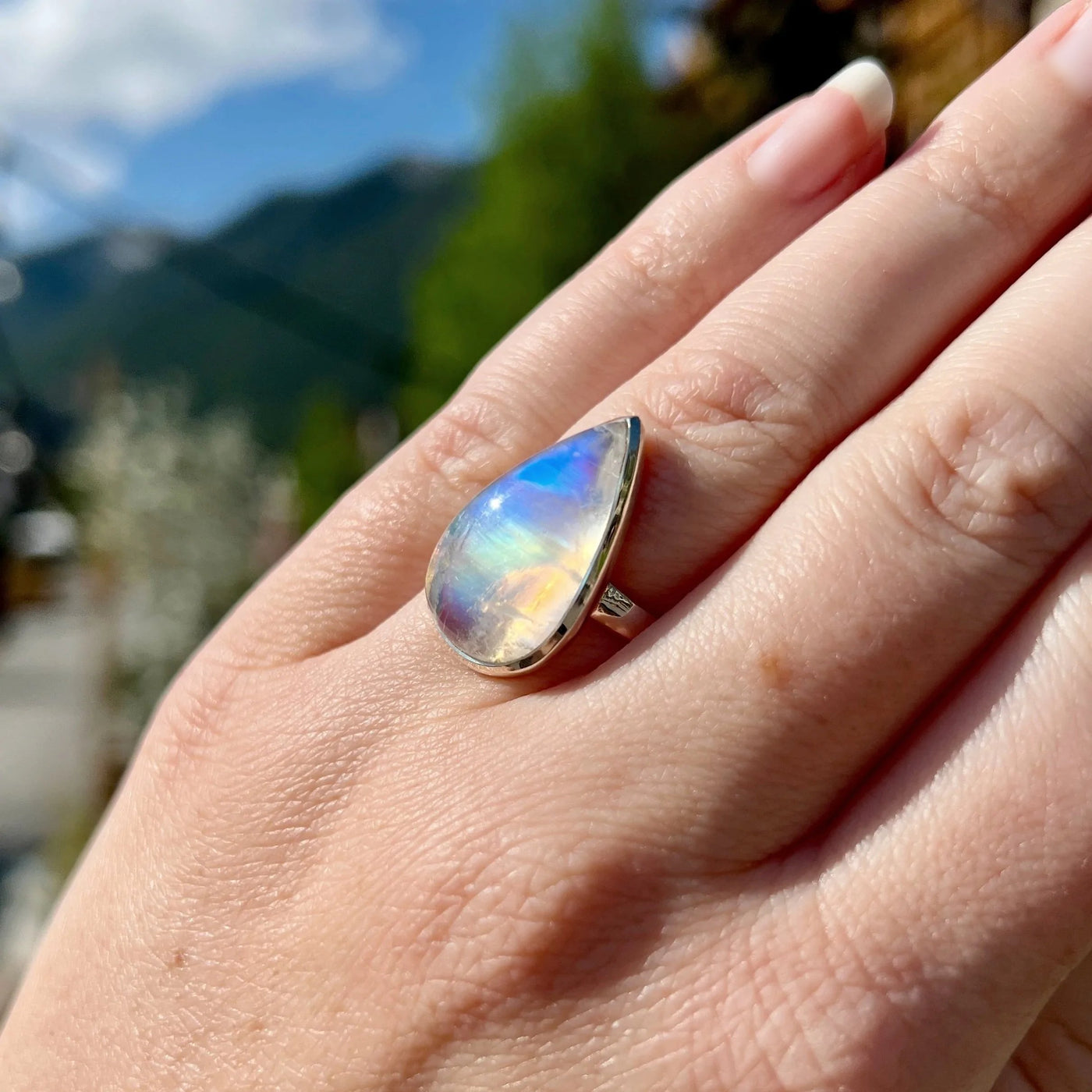 Rainbow Moonstone Ring - Size 8