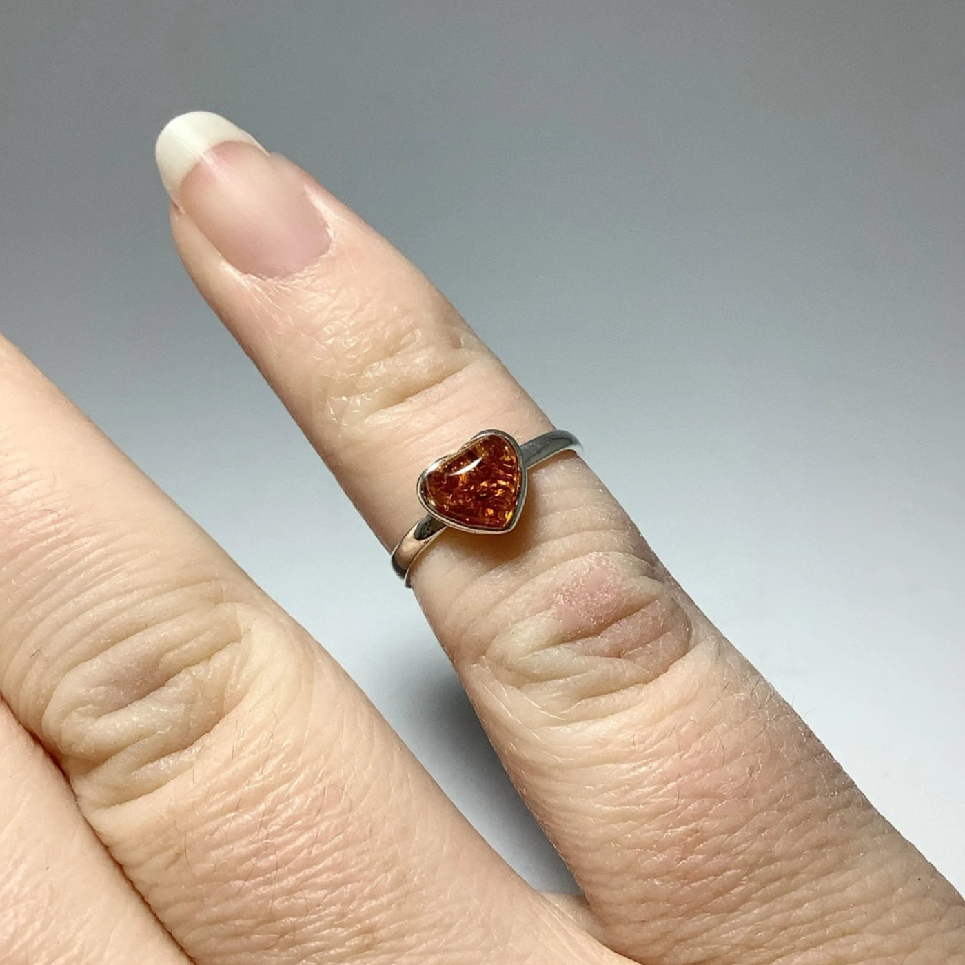 Cognac Amber Heart Ring - Small Sizes