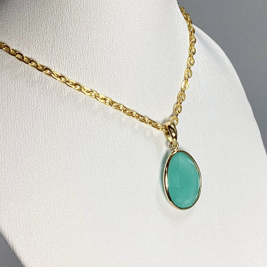 Green Chalcedony Gold Finish Pendant - Rocks and Gems Canada