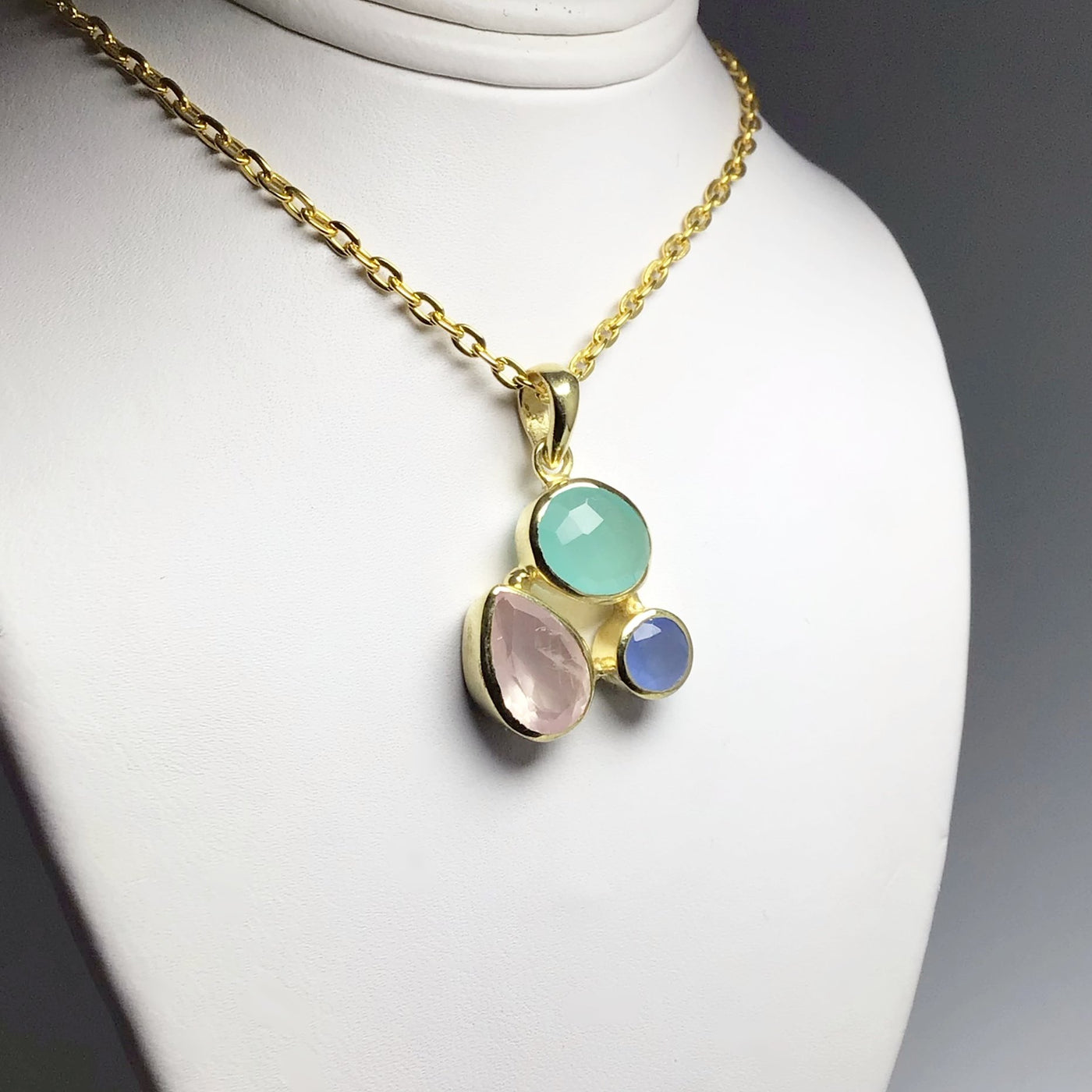 Rose Quartz, Green Chalcedony and Blue Chalcedony Pendant