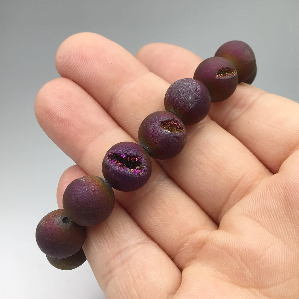Druzy Matte Purple Beaded Bracelet - Rocks and Gems Canada