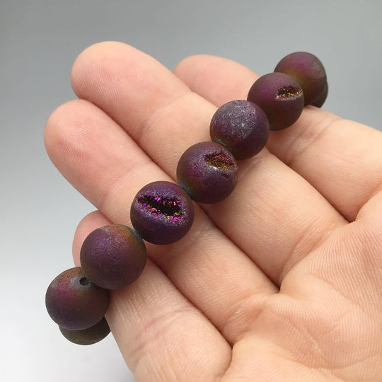 Druzy Matte Purple Beaded Bracelet - Rocks and Gems Canada