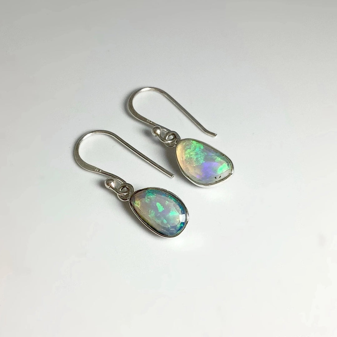 Ethiopian Fire Opal Freeform Faceted Dangle Earrings - Rocks and Gems Canada