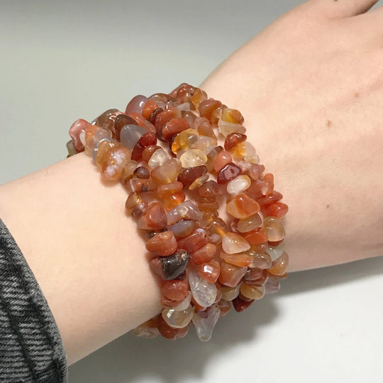 Mixed Carnelian Agate Chip Beaded Bracelet - Rocks and Gems Canada