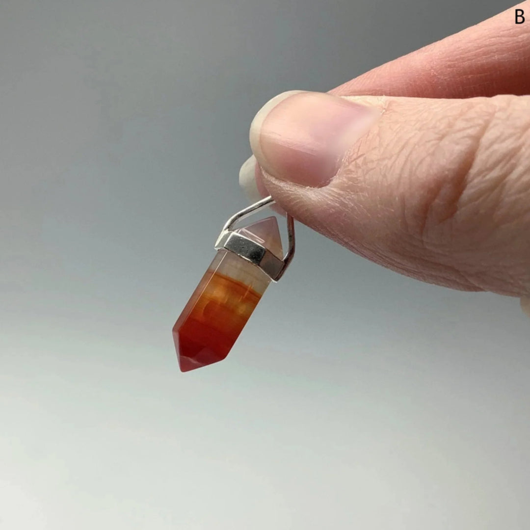 Banded Carnelian Agate Double Terminated Point Pendant - Rocks and Gems Canada