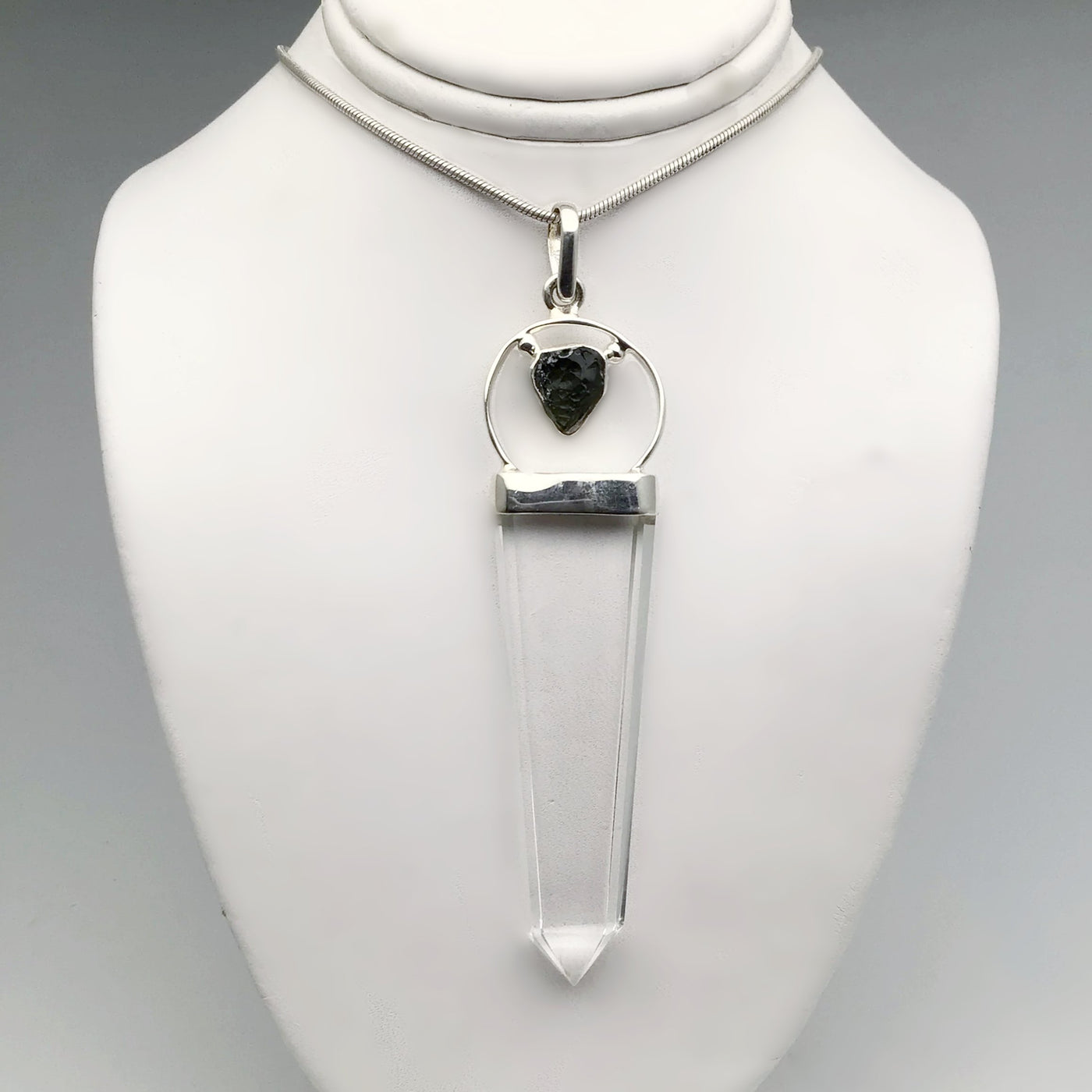 Moldavite and Quartz Point Pendant