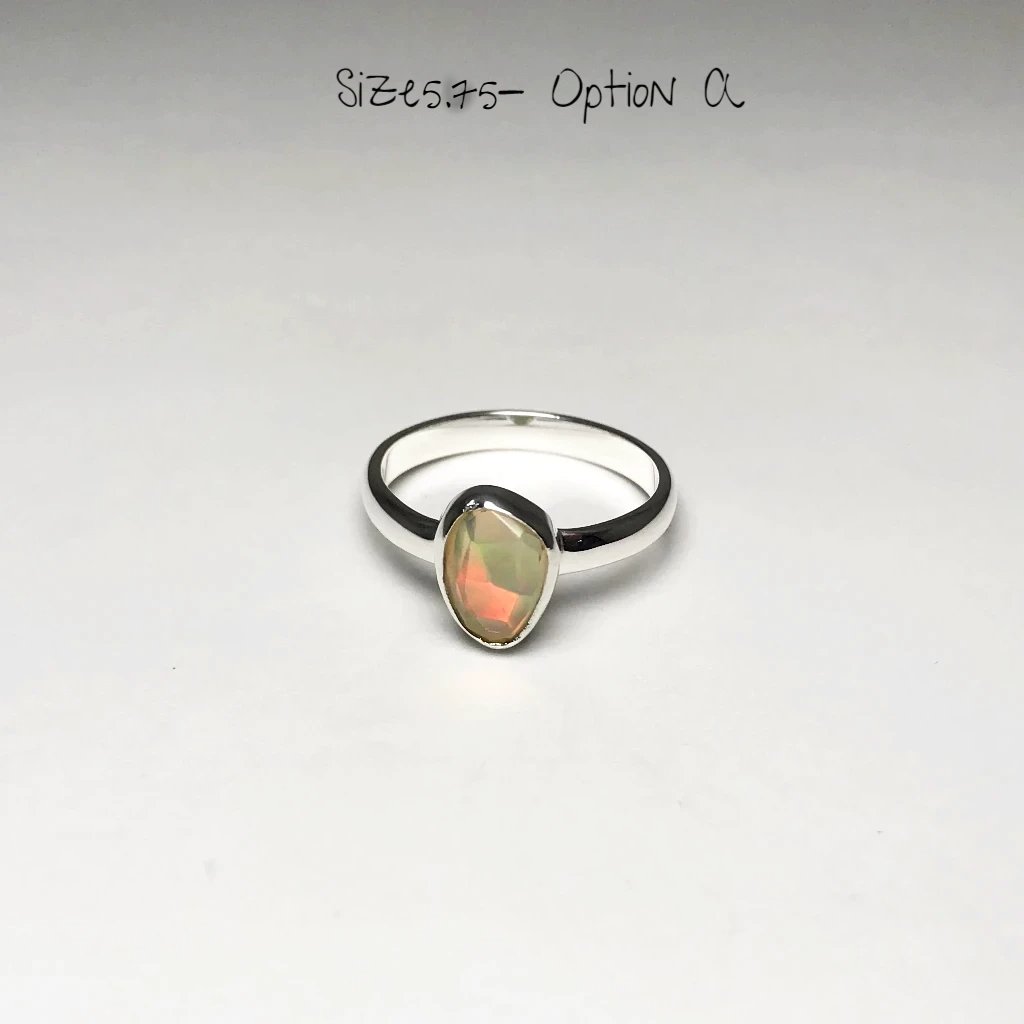 Freeform Faceted Ethiopian Fire Opal Ring - Rocks and Gems Canada