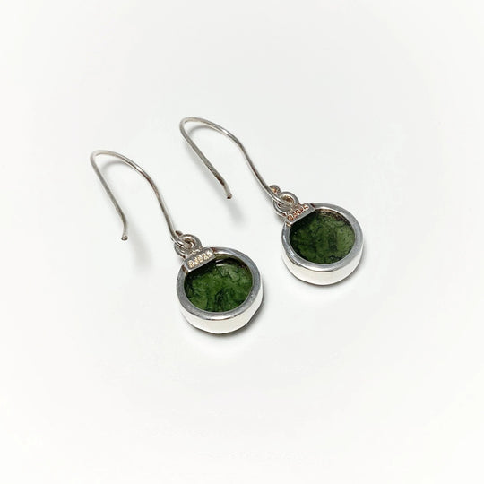 Moldavite Round Dangle Earrings - Rocks and Gems Canada