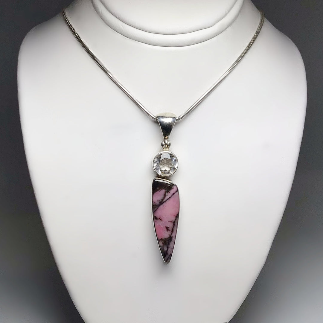 Rhodonite and Clear Topaz Pendant - Rocks and Gems Canada