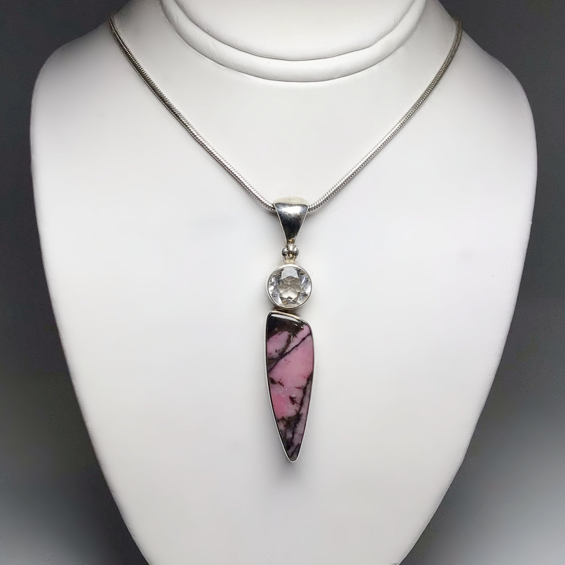 Rhodonite and Clear Topaz Pendant - Rocks and Gems Canada