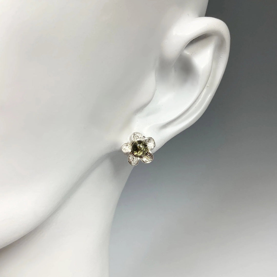Green Amber Flower Stud Earrings - Rocks and Gems Canada