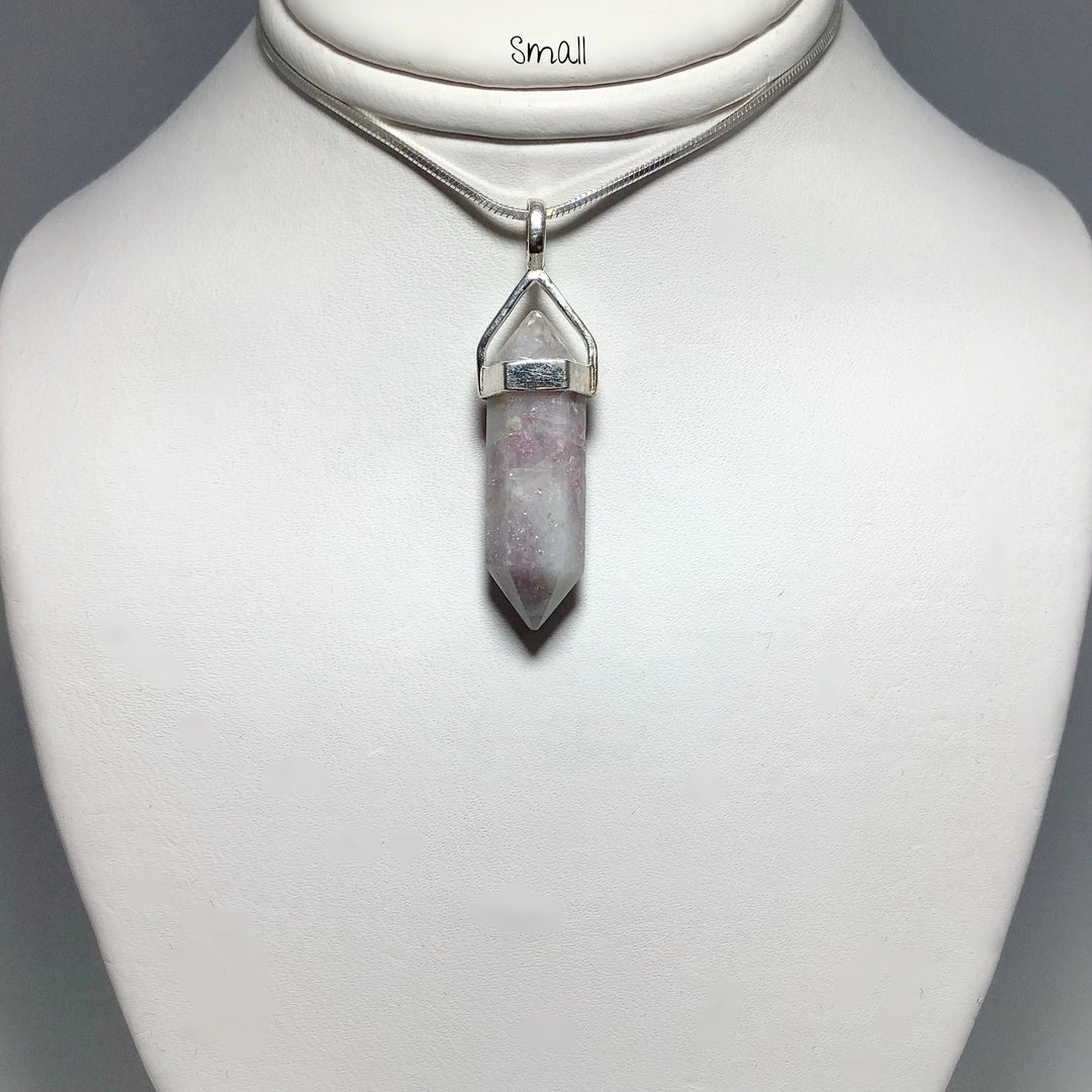 Quartz with Pink Tourmaline Double Terminated Point Pendant - Rocks and Gems Canada