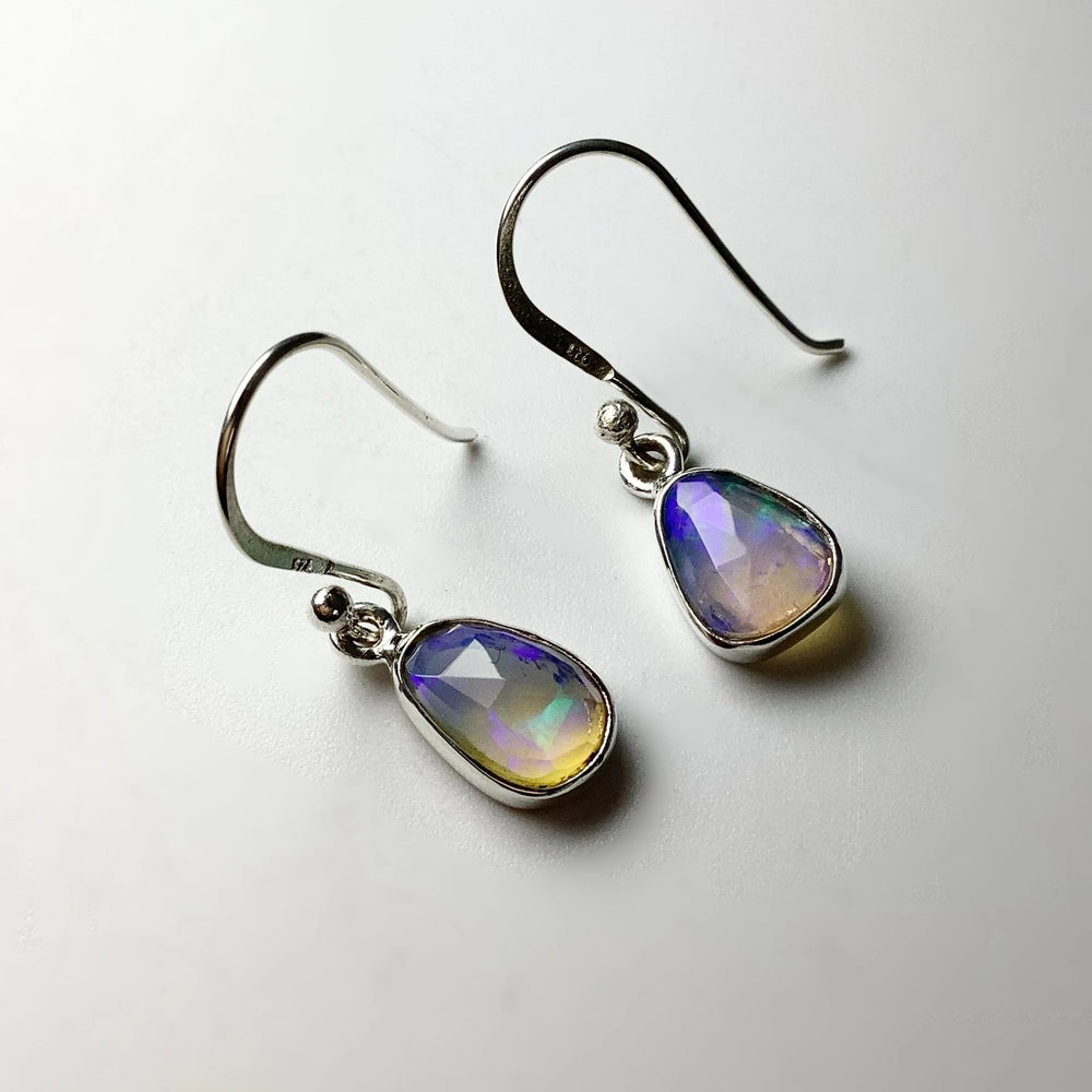 Ethiopian Fire Opal Freeform Faceted Dangle Earrings - Rocks and Gems Canada