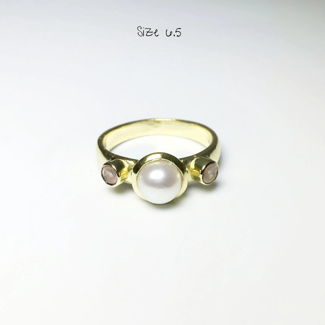 Freshwater Pearl and Rose Quartz Ring - Rocks and Gems Canada