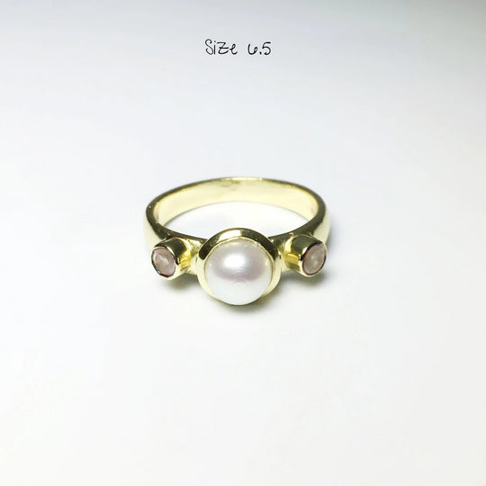 Freshwater Pearl and Rose Quartz Ring - Rocks and Gems Canada