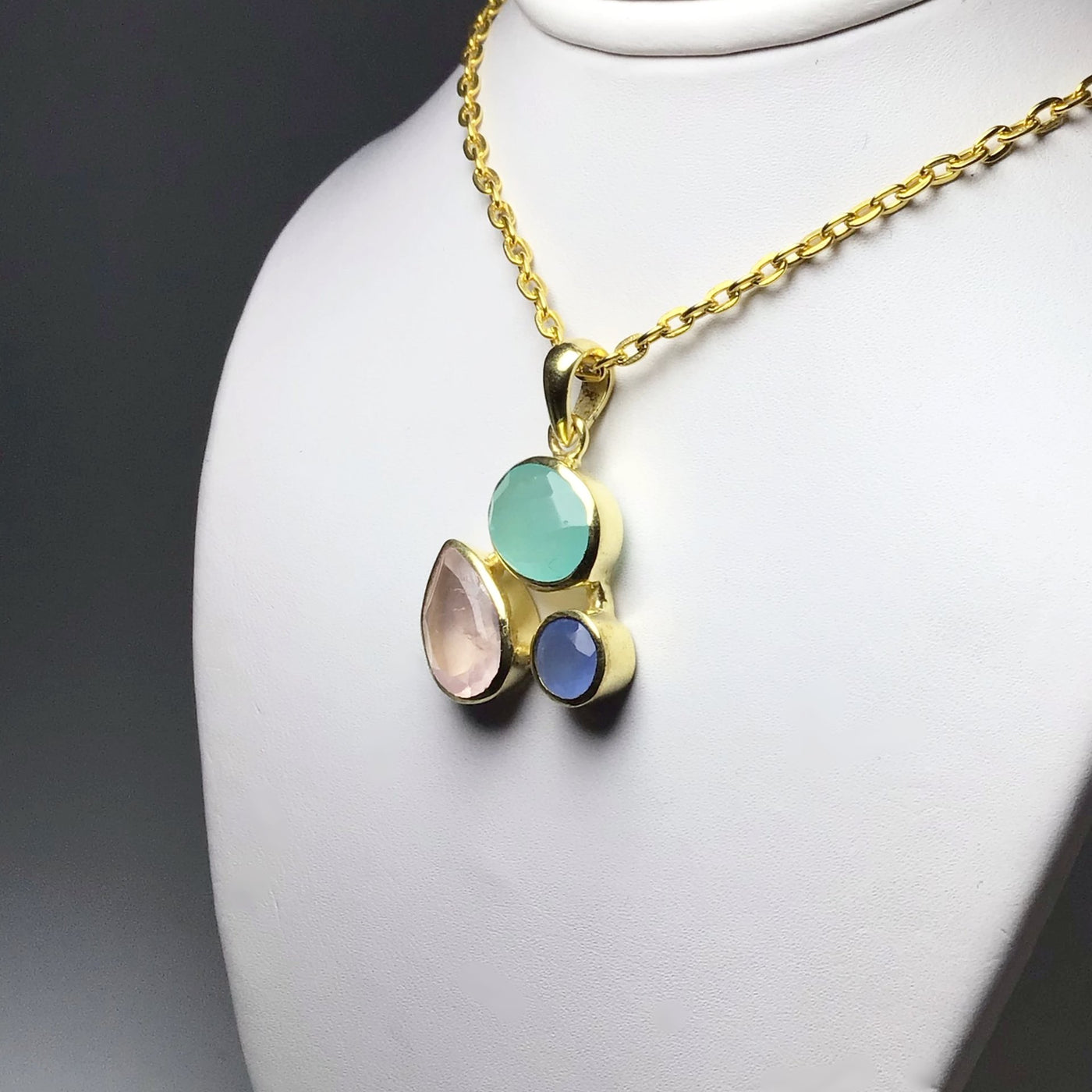 Rose Quartz, Green Chalcedony and Blue Chalcedony Pendant