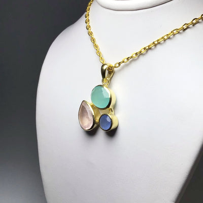 Rose Quartz, Green Chalcedony and Blue Chalcedony Pendant