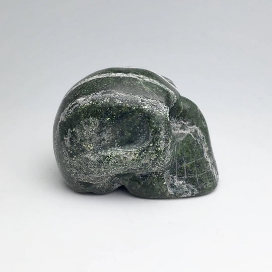 Carved Green Zebra Jasper Skull - Rocks and Gems Canada