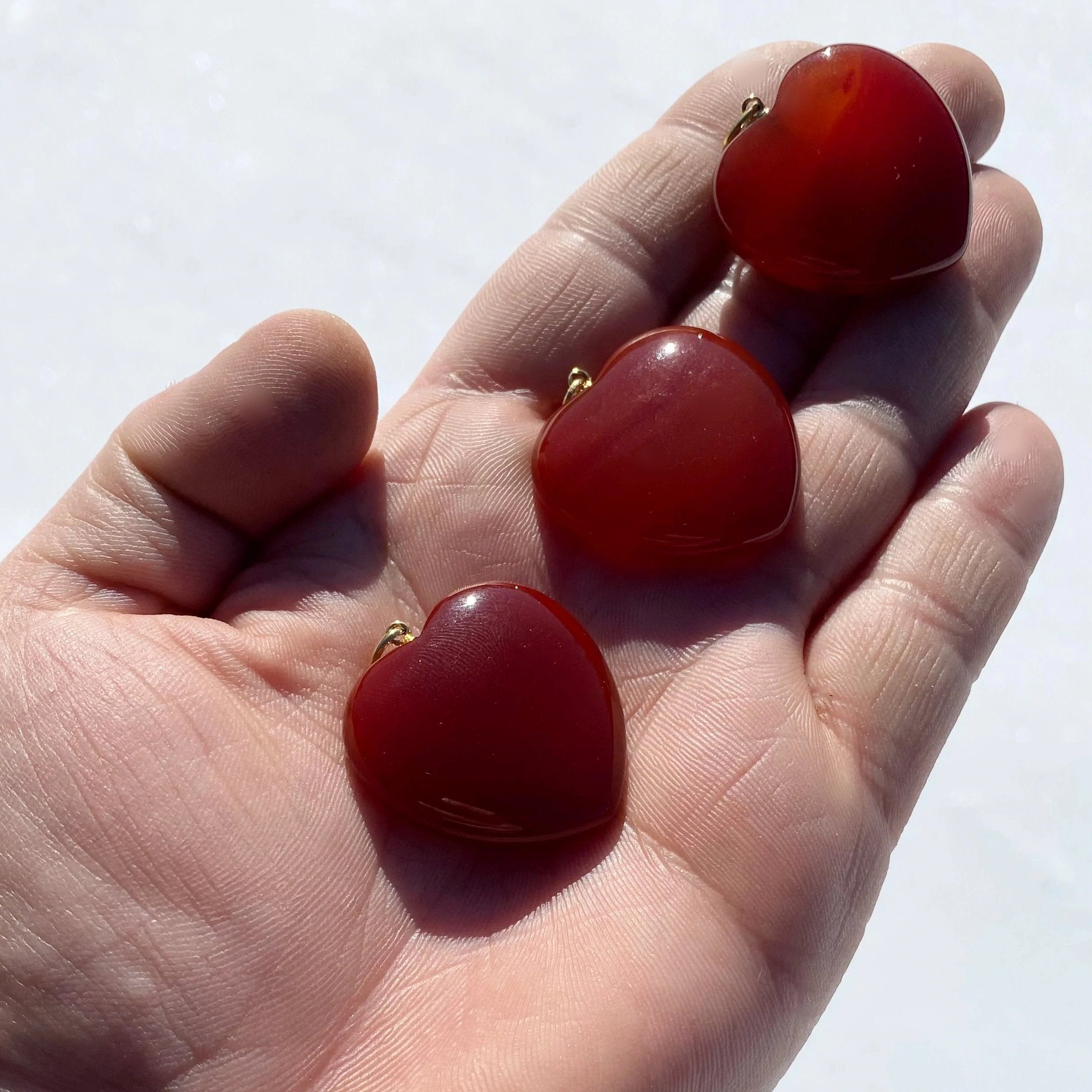 Carnelian Agate Heart Pendant - Gold Finish Bail - Rocks and Gems Canada
