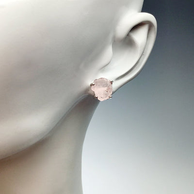 Raw Rose Quartz Stud Earrings