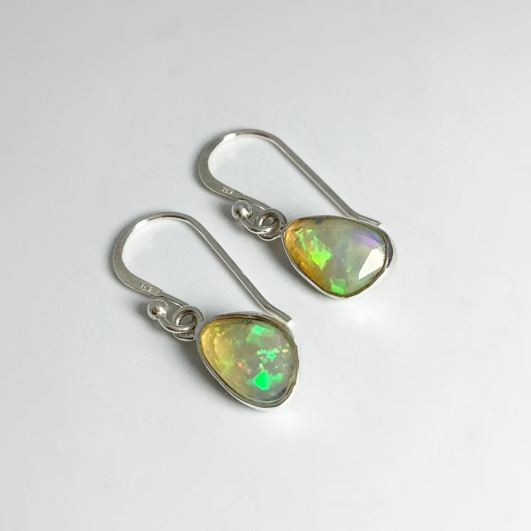 Ethiopian Fire Opal Freeform Faceted Dangle Earrings - Rocks and Gems Canada
