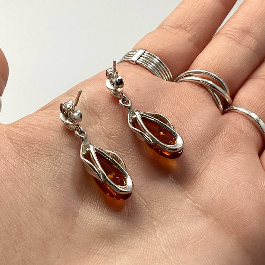Cognac Amber Stud Earrings - Rocks and Gems Canada