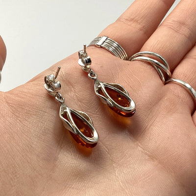 Cognac Amber Stud Earrings