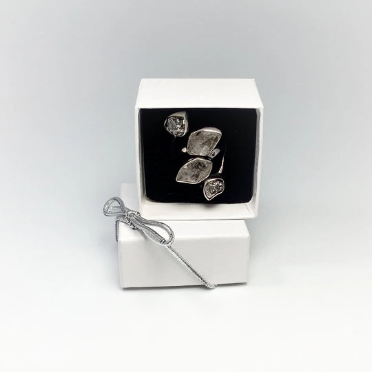 Campo Del Cielo Meteorite and Herkimer Diamond Adjustable Ring - Rocks and Gems Canada