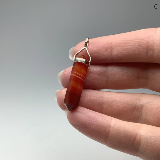 Banded Carnelian Agate Double Terminated Point Pendant - Rocks and Gems Canada